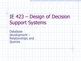 IE 423 – Design of Decision Support Systems