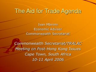 The Aid for Trade Agenda
