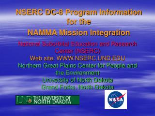 NSERC DC-8 Program Information for the NAMMA Mission Integration