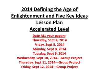 2014 Defining the Age of Enlightenment and Five Key Ideas Lesson Plan Accelerated Level