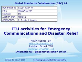 ITU activities for Emergency Communications and Disaster Relief