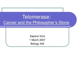 Telomerase: Cancer and the Philosopher’s Stone