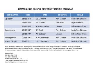 PIMMAG 2015 OIL SPILL RESPONSE TRAINING CALENDAR