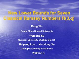 New Lower Bounds for Seven Classical Ramsey Numbers R(3,q)