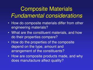 Composite Materials Fundamental considerations