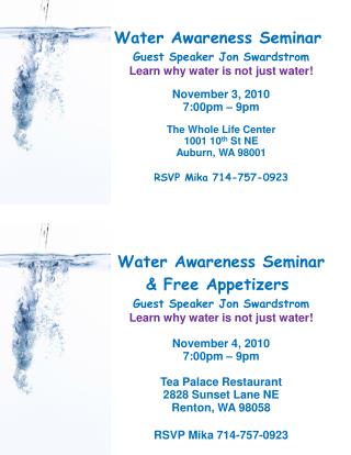 Water Awareness Seminar & Free Appetizers Guest Speaker Jon Swardstrom