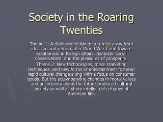Society in the Roaring Twenties