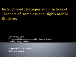Instructional Strategies and Practices of Teachers of Homeless and Highly Mobile Students
