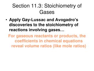 Section 11.3: Stoichiometry of Gases