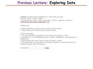 Previous Lecture : Exploring Data