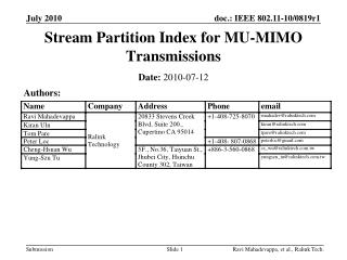 Stream Partition Index for MU-MIMO Transmissions