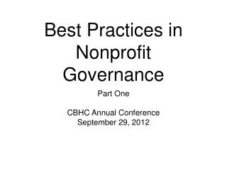 Best Practices in Nonprofit Governance