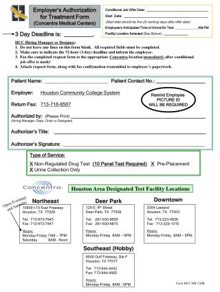 Employer’s Authorization for Treatment Form (Concentra Medical Centers)
