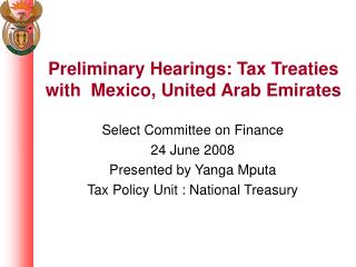 Preliminary Hearings: Tax Treaties with Mexico, United Arab Emirates