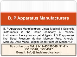 B. P Apparatus Manufacturers - Sphygmomanometer Manufacturer
