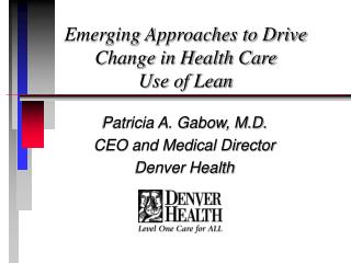 Emerging Approaches to Drive Change in Health Care Use of Lean