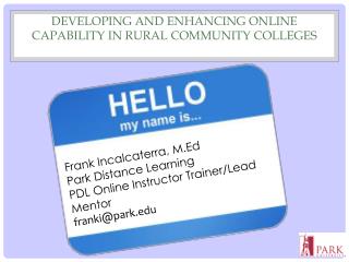 Developing and Enhancing Online Capability in Rural Community Colleges
