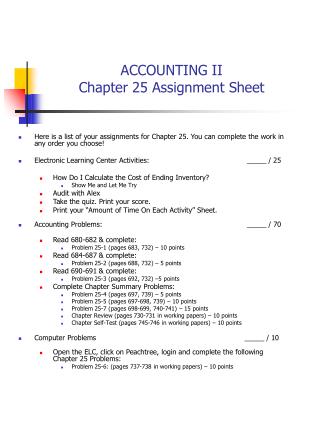 ACCOUNTING II Chapter 25 Assignment Sheet