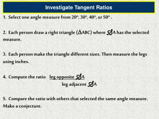 Investigate Tangent Ratios