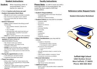 Reference Letter Request Form: Student Information Worksheet