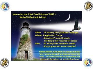 When: 27 January 2012/5:00 pm – 8:00 pm Where: Ruggles Golf Course