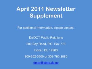 April 2011 Newsletter Supplement