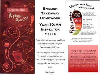 English Takeaway Homework Year 10: An Inspector Calls