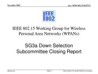 IEEE 802.15 Working Group for Wireless Personal Area Networks (WPANs )