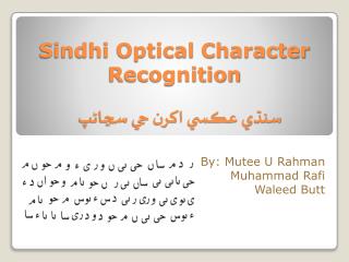 Sindhi Optical Character Recognition