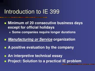 Introduction to IE 399
