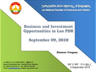 Business and Investment Opportunities in Lao PDR September 09, 2010
