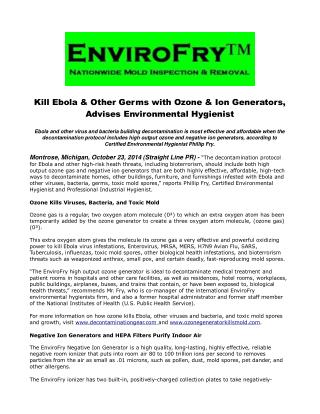 Kill Ebola & Other Germs with Ozone & Ion Generators, Advise