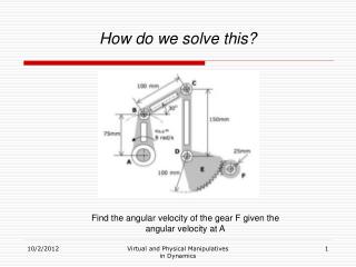 Find the angular velocity of the gear F given the angular velocity at A