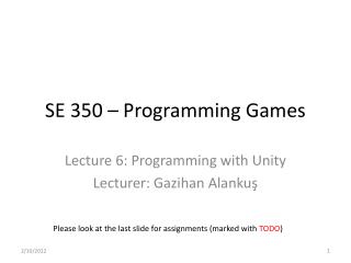 SE 350 – Programming Games