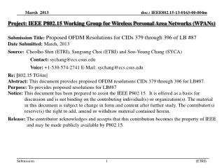 Project: IEEE P802.15 Working Group for Wireless Personal Area Networks ( WPANs)