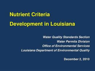 Water Quality Standards Section Water Permits Division Office of Environmental Services