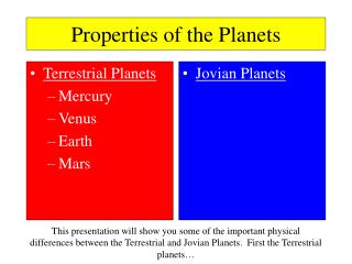 Properties of the Planets