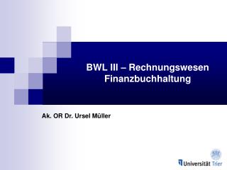 BWL III – Rechnungswesen Finanzbuchhaltung