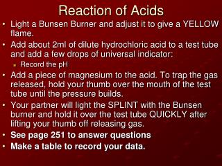 Reaction of Acids