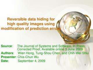 Reversible data hiding for high quality images using modification of prediction errors