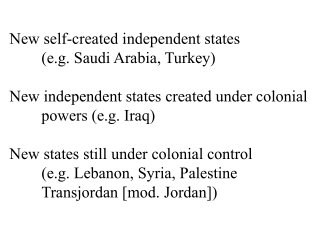 New self-created independent states 	(e.g. Saudi Arabia, Turkey)