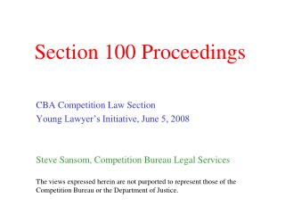 Section 100 Proceedings