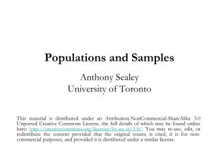Populations and Samples Anthony Sealey University of Toronto