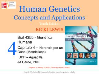 Biol 4355 - Genética Humana Capítulo 4 – Herencia por un Gene (Mendeliana) UPR – Aguadilla