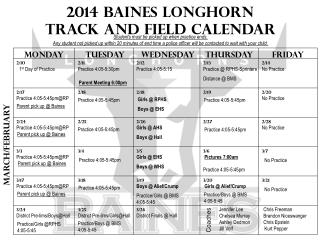 2014 Baines Longhorn 	 Track and Field calendar