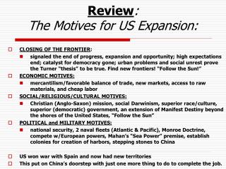 Review : The Motives for US Expansion: