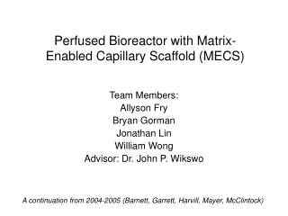 Perfused Bioreactor with Matrix-Enabled Capillary Scaffold (MECS)