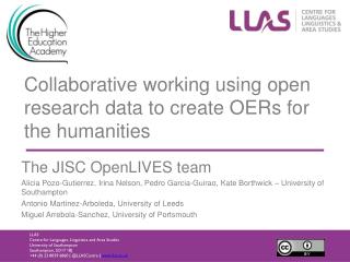 Collaborative working using open research data to create OERs for the humanities