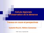 Travaux en cours et perspectives Isabelle Rouch, H l ne Camarasa