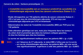 Cancers du côlon : facteurs pronostiques (1)